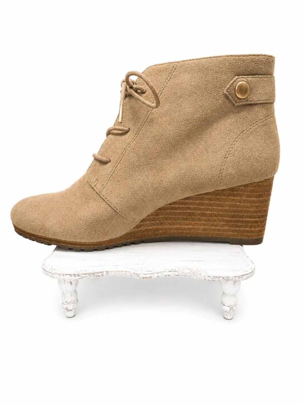 Dr. Scholls Be Energized Conquer Tan Faux Suede Stacked Wedge Lace-up, 8.5 NWOT - Picture 3 of 6